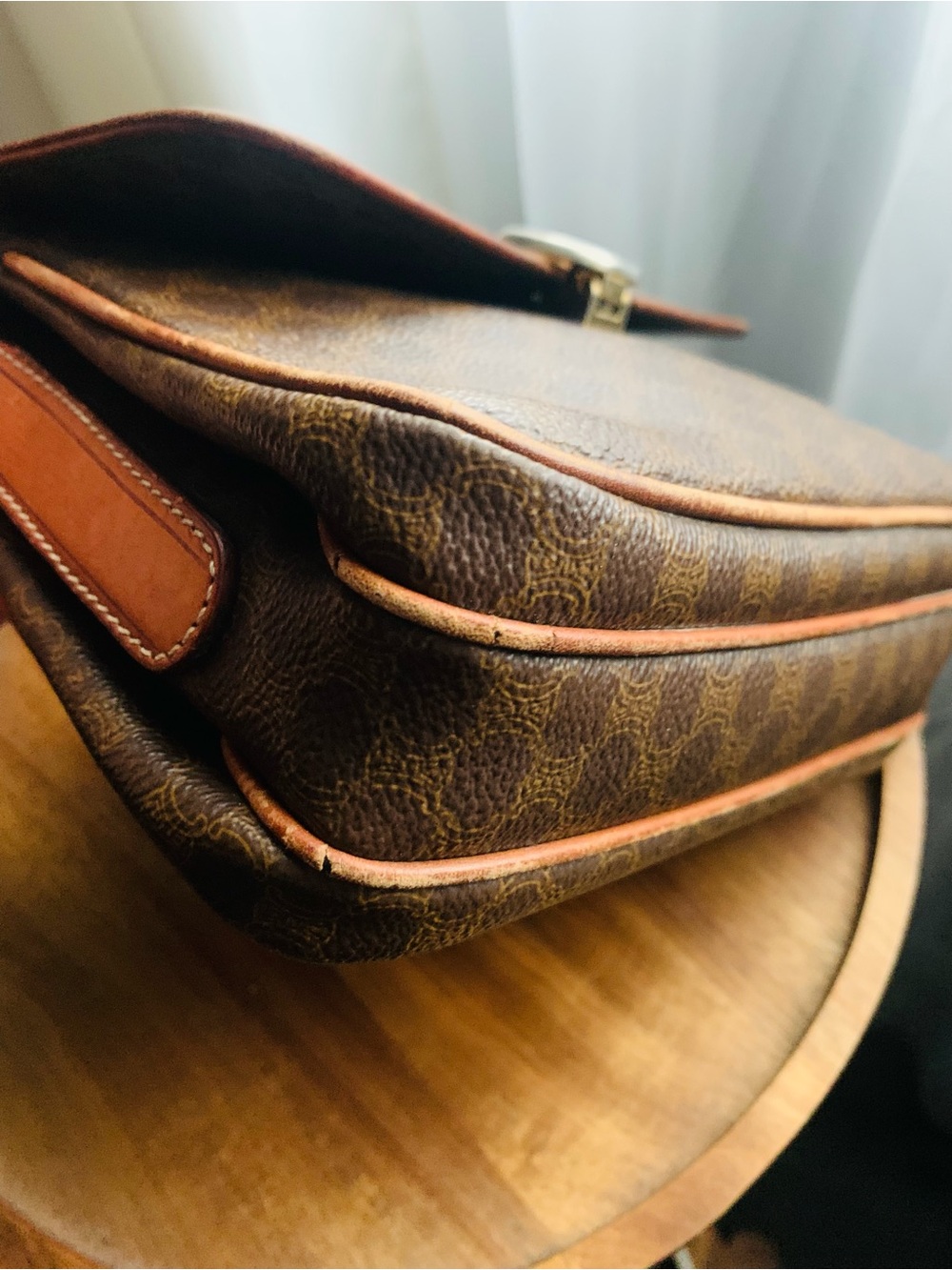 Celine Triomphe Macadam Monogram Canvas Mini Crossbody Brown with Tan Trim - Picture 13 of 15